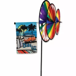 Accent Home & Garden Triple Spinners Rainbow Triple Spinner Garden Flag Pole