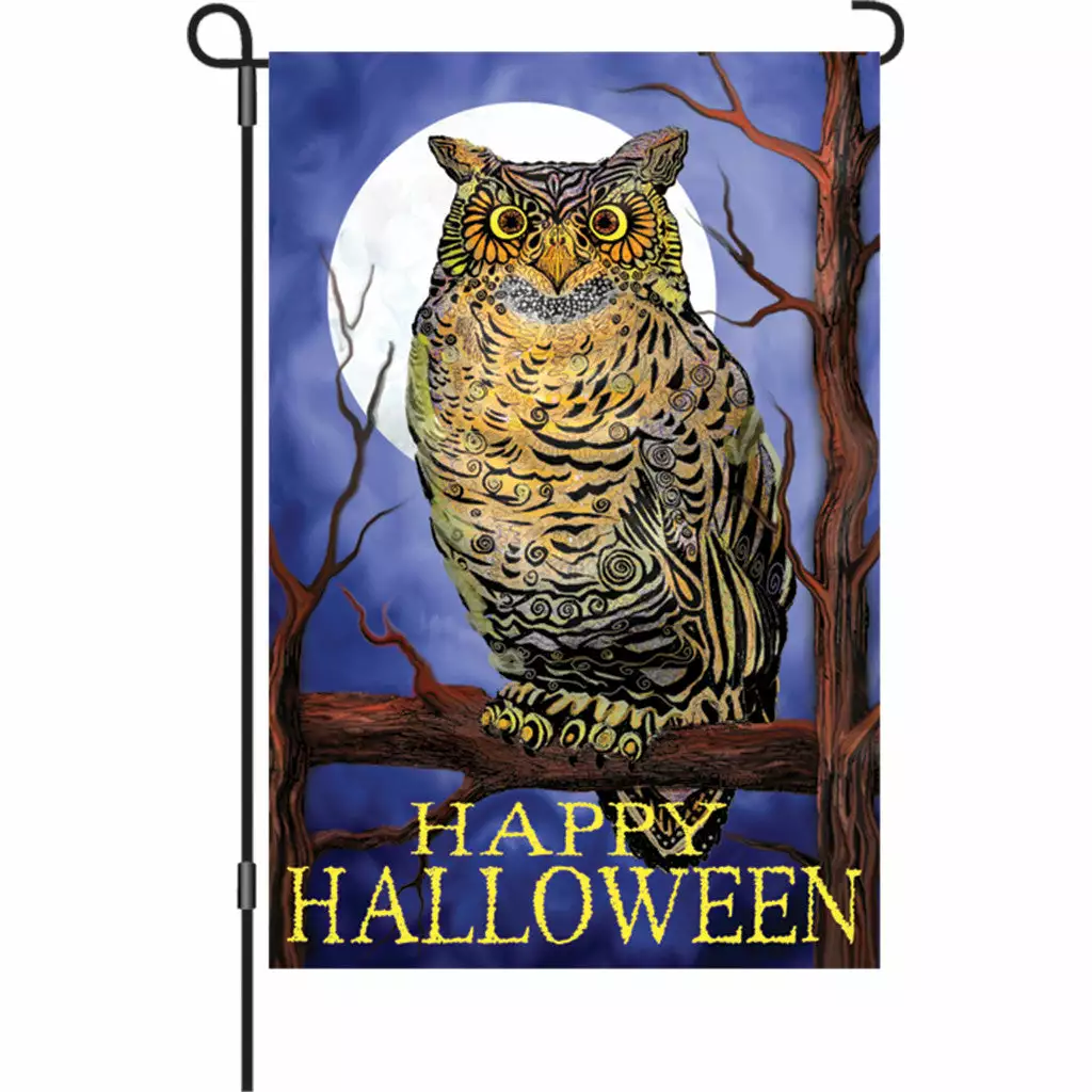 Accent Home & Garden 12 In. Halloween Garden Flag - Owl And Moon Happy Halloween 3 Accent Home & Garden 12 In. Halloween Garden Flag - Owl And Moon Happy Halloween