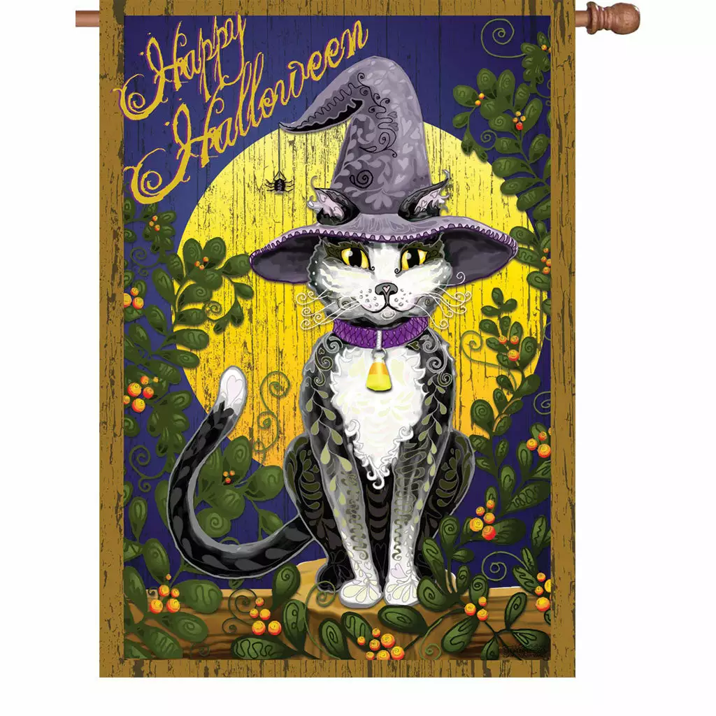 Accent Home & Garden Accent 28 In. Halloween House Flag - Candy Corn Cat 3 Accent Home & Garden Accent 28 In. Halloween House Flag - Candy Corn Cat